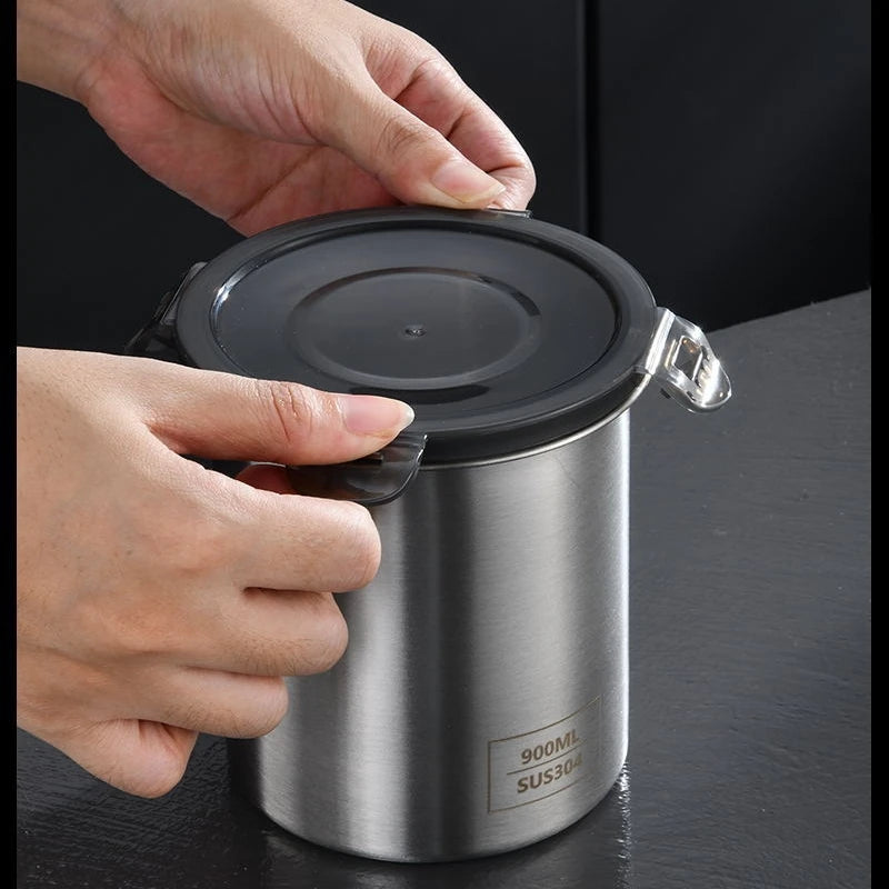 Vacuum Sealed Jug Coffee Beans Stainless Steel Airtight Container Kitchen Food Grains Candy Preserves Freshness Storage Jar Oasis Select