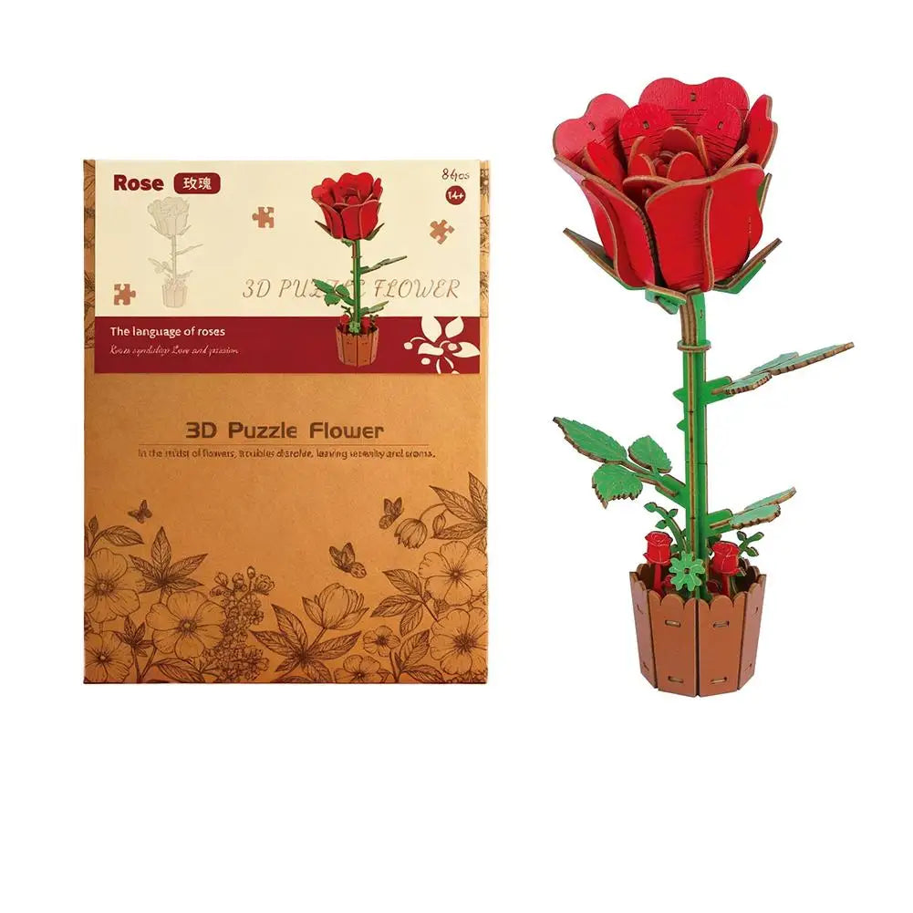 3D Wooden Puzzles Flowers Diy Artifical Botanical Bouquet Puzzle Kit Home Decoration For Adults Mother's Day Birthday Gift Oasis Select rose