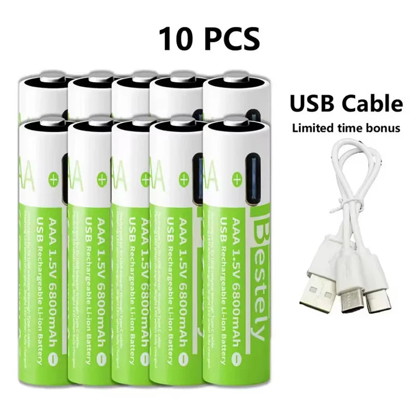 AAA Rechargeable Lithium Battery 2025 New 6800mAh Large Capacity, USB-C Charge, for Cameras, Electric Toothbrushes, Shavers Oasis Select 10 PCS Batteries 1.5V