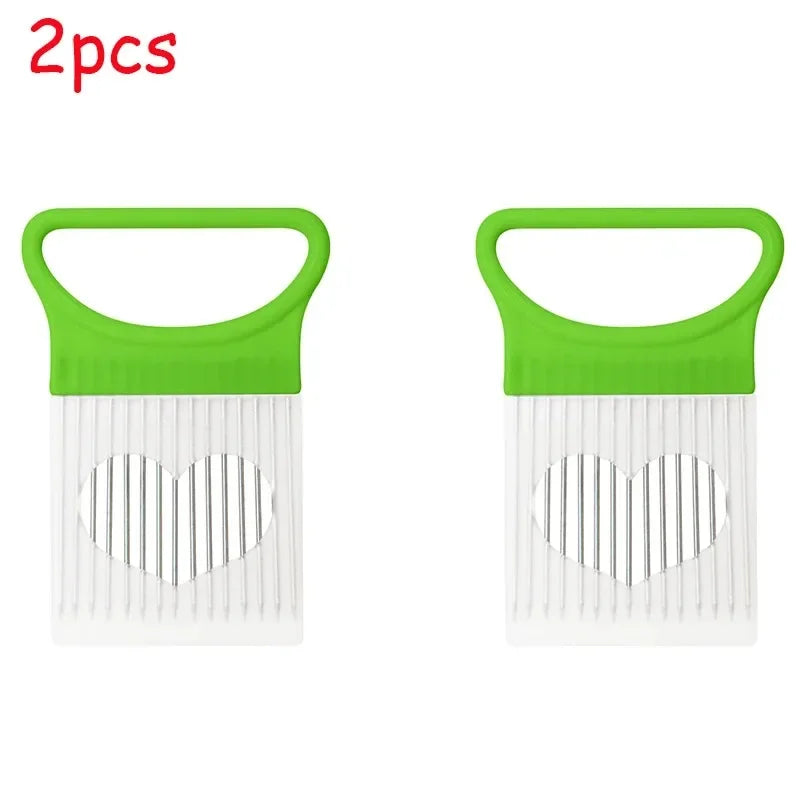 1/3pcs Stainless Steel Onion Knife Holder, Food Slicer, Tomato Onion Knife Holder, Vegetable Cutting Fork, Kitchen Small Tool Oasis Select green-2pcs