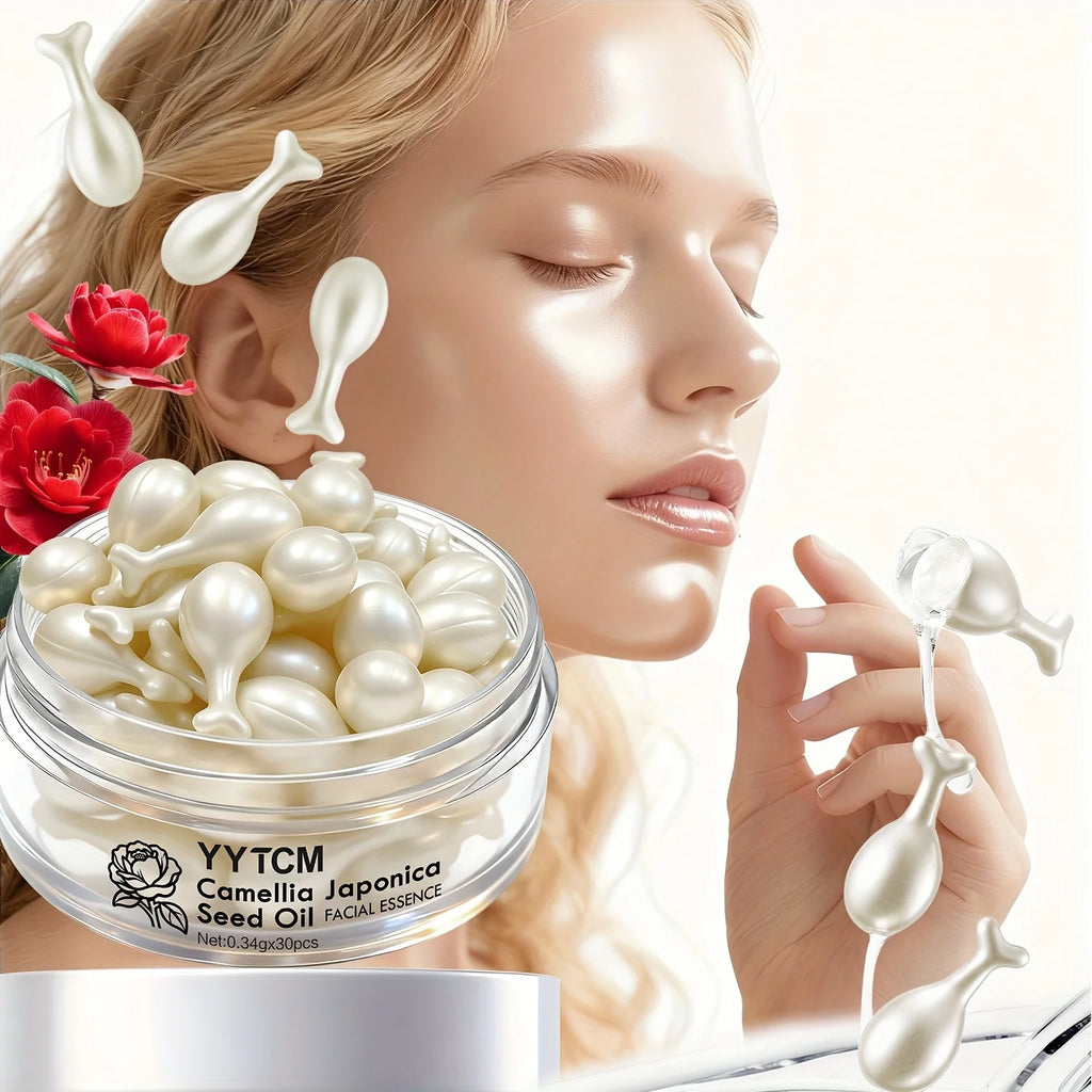 Camellia Seed Oil Essence Capsules, Moisturizing and Firming Essence, Contains Squalane, Fullerene, Ginseng Root Extract, Niacinamide, Vitamin E, Retinol, Deep Hydration (0.34Gx30 Capsules)/Bottle-1 Bottle Oasis Select