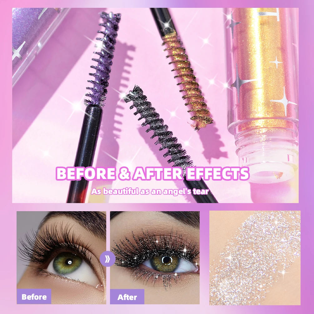 QiBest Glitter Mascara Silver Gold Purple – Waterproof 3 Colors