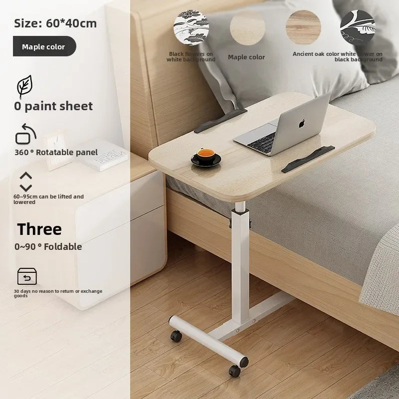 Laptop computer table Bedside table can be lifted and lowered 360 degrees Rotating desktop Simple portable mobile table Oasis Select White Maple T02