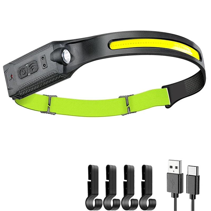 Portable LED Headlamp Rechargeable 3-mode Lighting Headlight Flashlight Built in Battery Running Camping Torch Emergency Lamp Oasis Select Green With Hooks