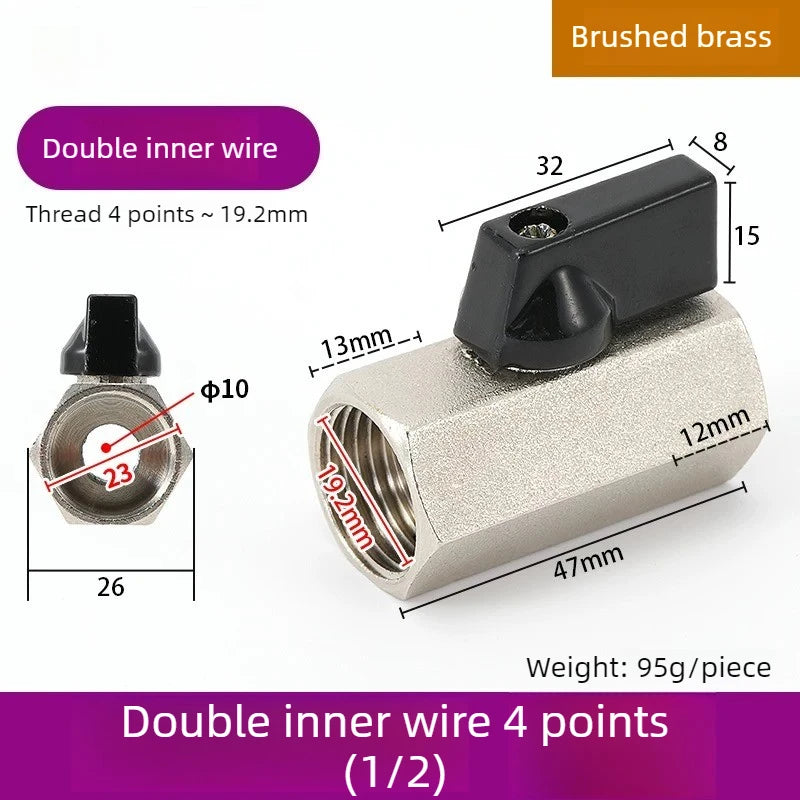 Mini Ball Valve Switch Water Pipe PT1/8, 1/4, 3/8, 1/2 Gas Electric Copper Ball Valve Double Inner and Outer Wire Teeth Oasis Select Double inside 4 A 1PCS