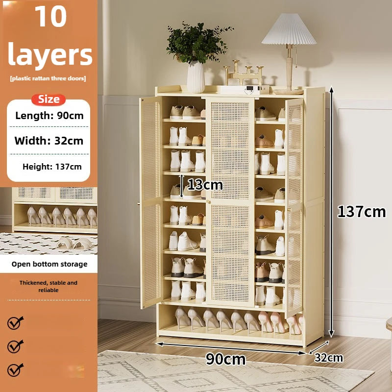 Multi-functional Shoe cabinet Household multi-layer shoe rack Entrance cabinet Large capacity storage dust aisle Oasis Select Milky white D