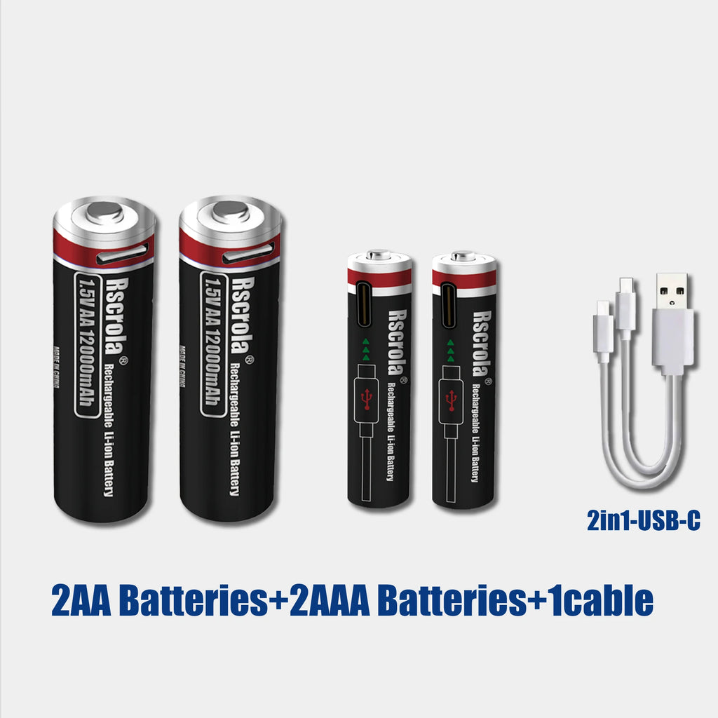 Li-ion AAA and AA Rechargeable Batteries USB Lithium-ion 3400mWh 12000mAh 1.5V AA Rechargeable Batteries+ 8000mAh 1.5V AAA Batte Oasis Select 2AA 2AAA 1.5V China Mainland