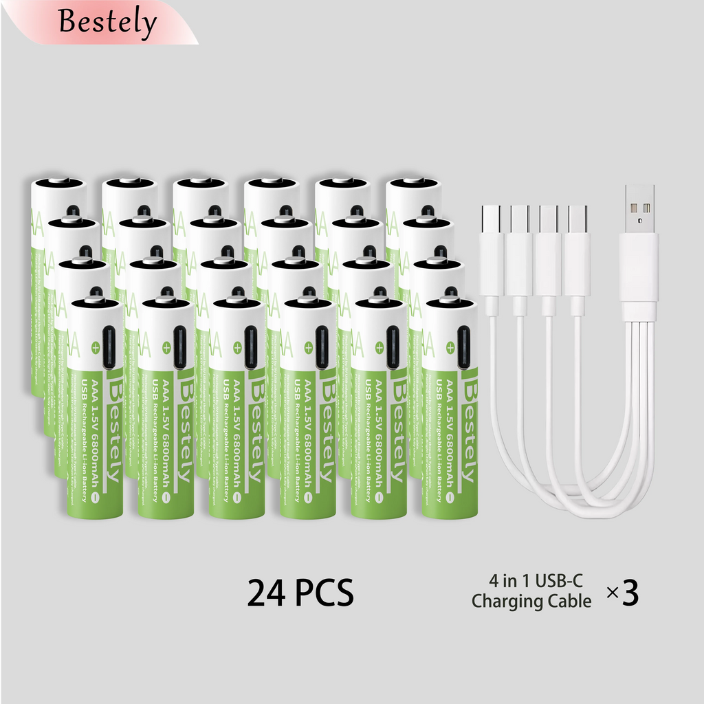 New 1.5v AAA Rechargeable Lithium Batteries 6800mAh Capacity,Type-C USB AAA Li-ion Battery 2000 times cycle with cable for free Oasis Select 24 pcs AAA Batteries