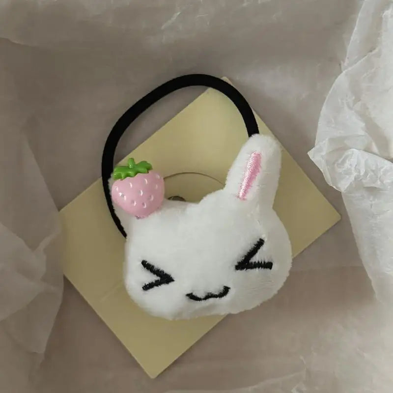 Strawberry Plush Bunny Hair Scrunchie | Elastic Ponytail Tie Hair Scrunchie Oasis Select A1