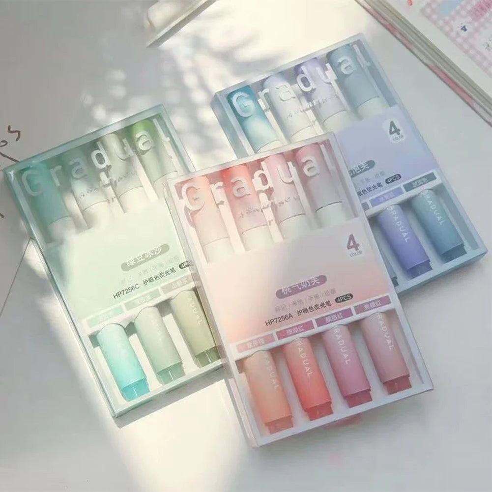 4Pcs/set Macaron Highlighters Color Gradient Highlighter Pens Kawaii Stationery Students Marker Pen Cute School Office Supplies Oasis Select