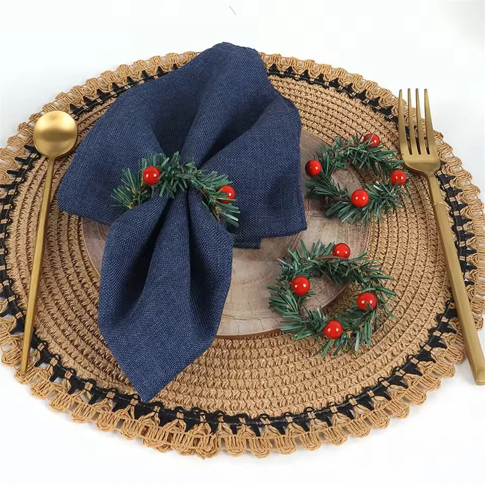 6-Pack Red Fruit Pine Needle Napkin Rings | Holiday Table Decor