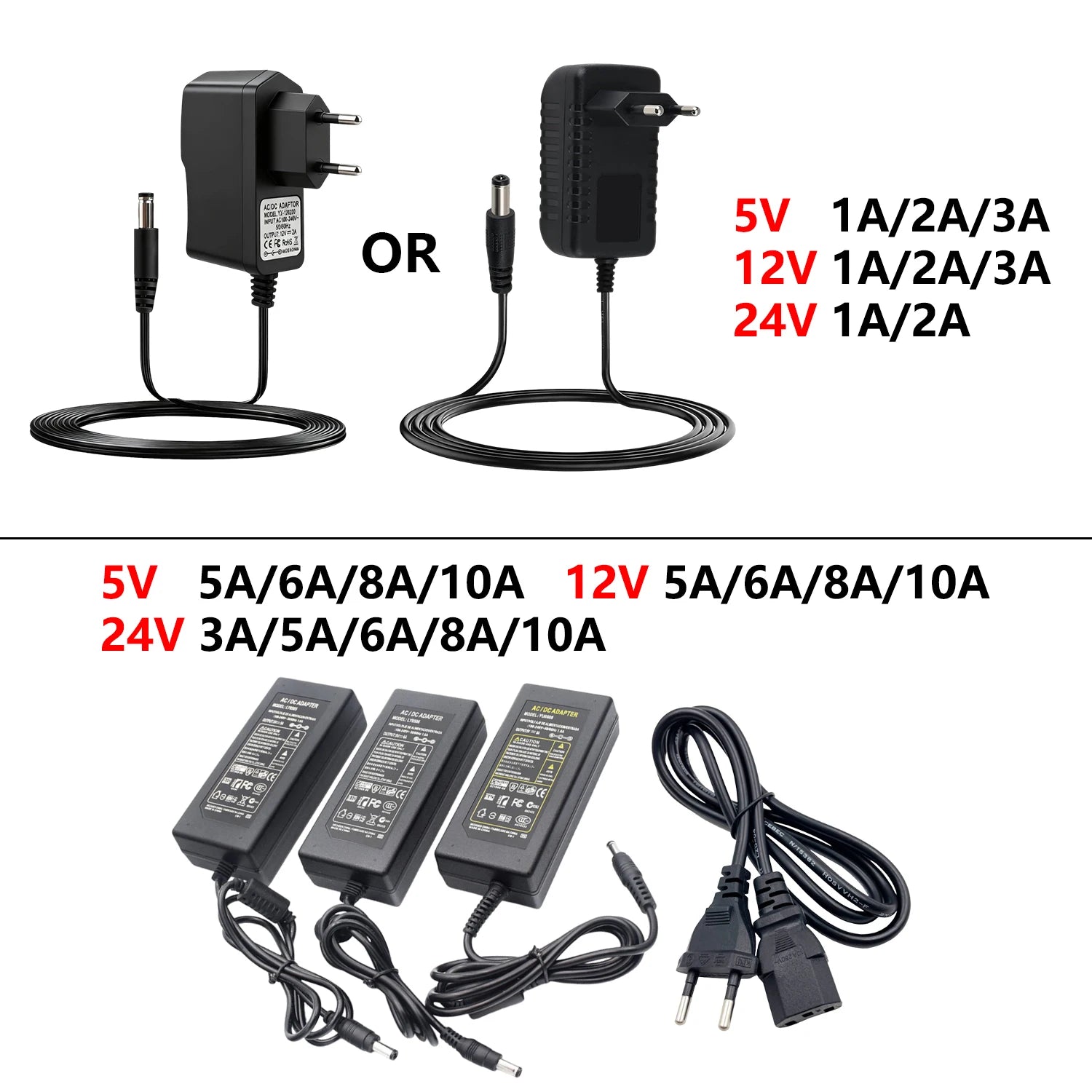 5V 12V 24V Power Supply Adapter Transformer AC 220V 110V TO DC 5V 12V 24V PowerSupply 1A 2A 3A 5A 6A 8A 10A For Router Oasis Select