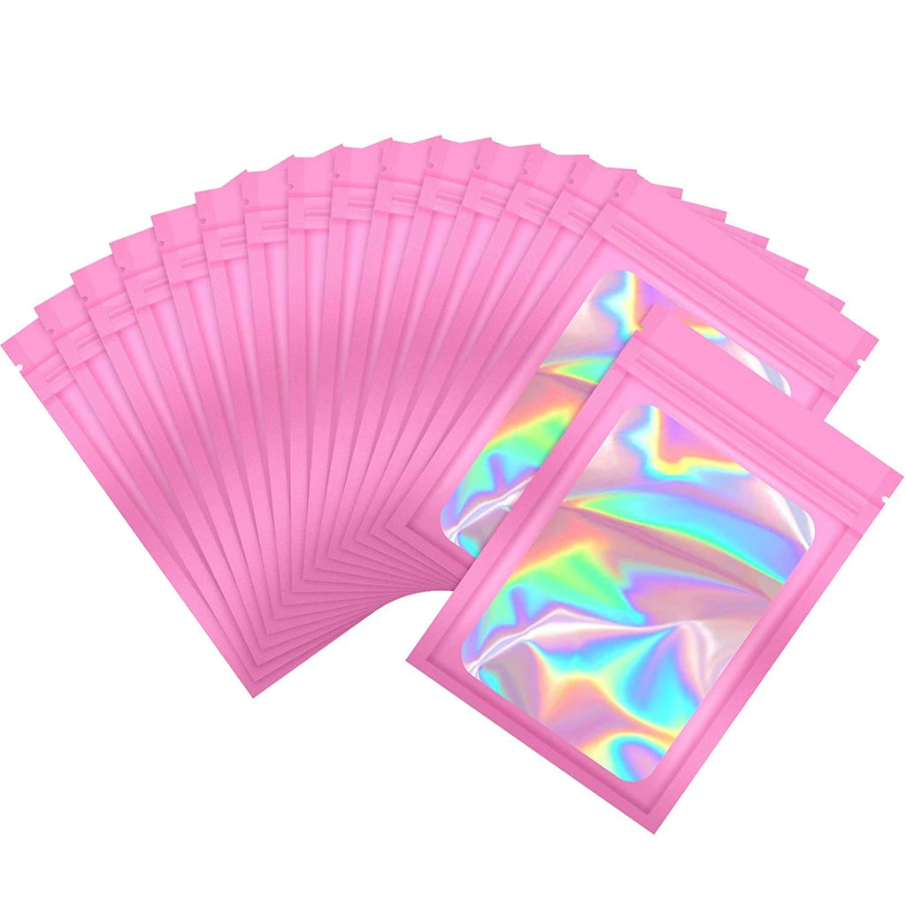 100 Pc Smell Proof Mylar Bags Resealable Odor Proof Bags Holographic Packaging Pouch Bag With Clear Window For Food Oasis Select Pink 10x15cm CHINA