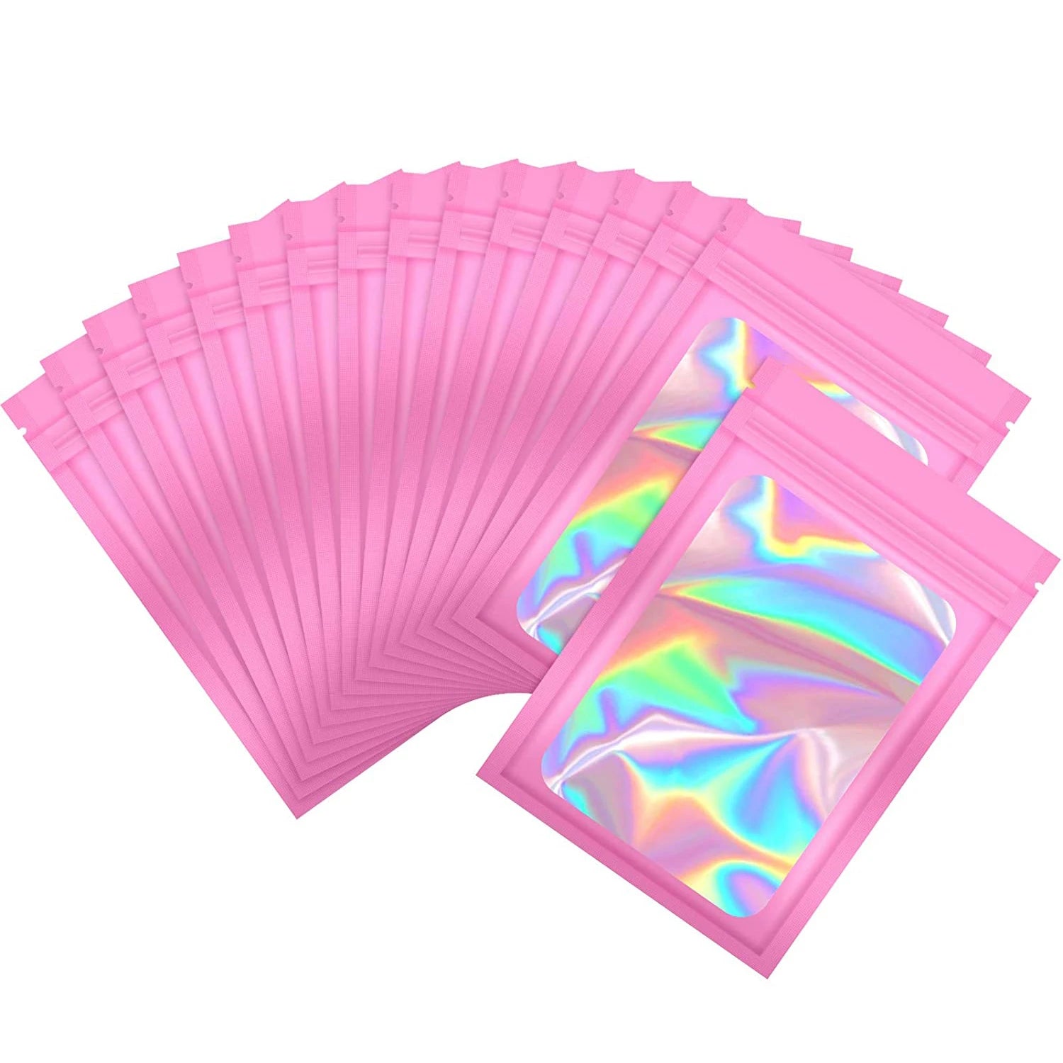 100 Pc Smell Proof Mylar Bags Resealable Odor Proof Bags Holographic Packaging Pouch Bag With Clear Window For Food Oasis Select Pink 10x15cm CHINA