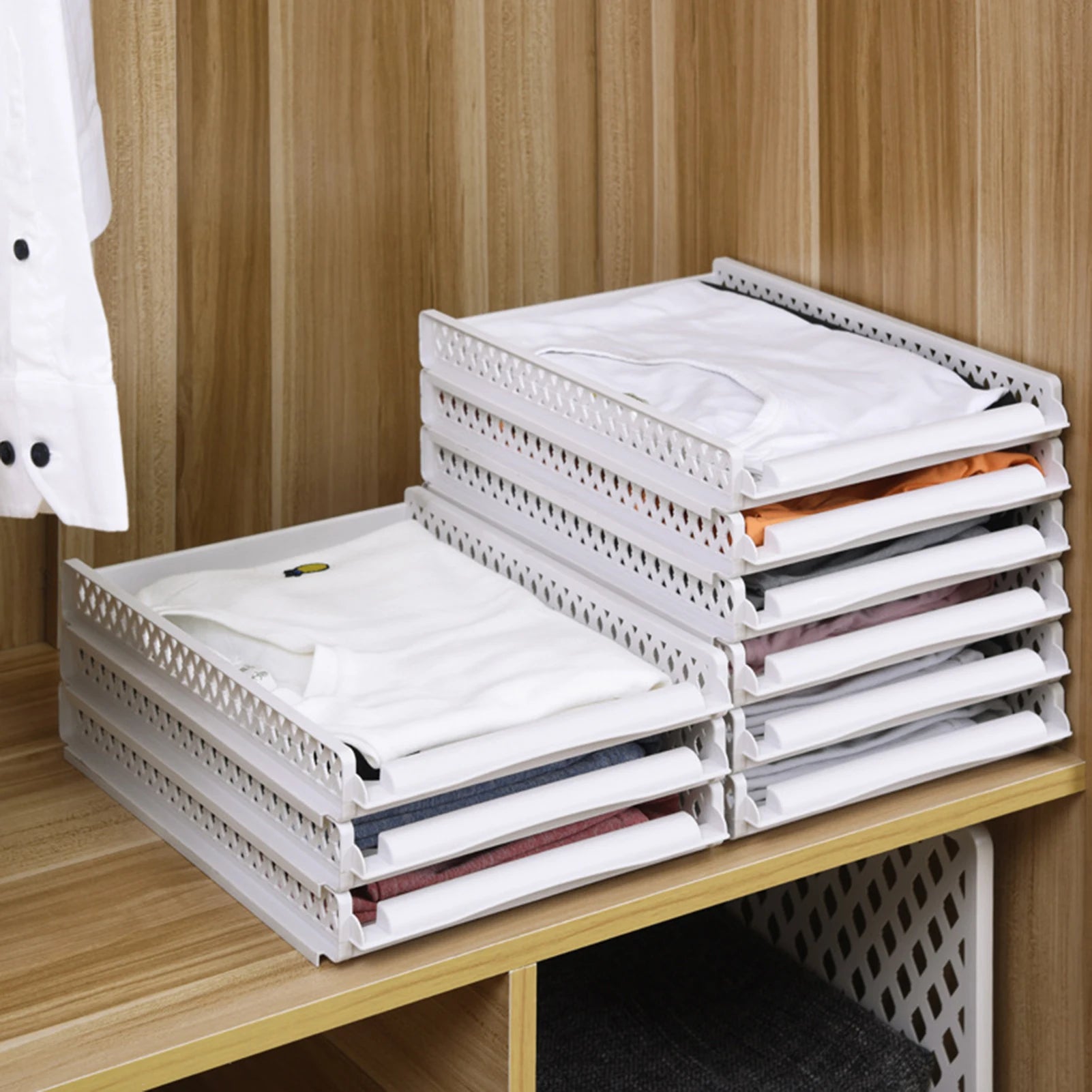 Bedroom Storage Shelves Wardrobe Closet Layered Partitions Home Drawers Organizer Stackable Storage Box Space Separation Tool Oasis Select