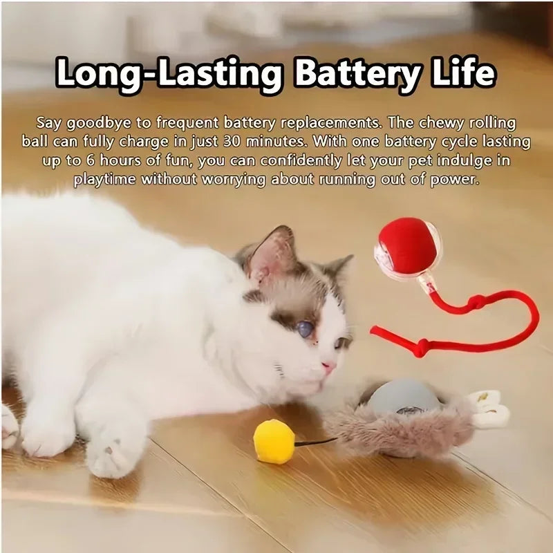 Cat Interactive Ball Toy Automatic Rolling Ball Faux Tail Rechargeable Pet Electric Toy Dog Cat Training Imitate Mouse Products Oasis Select