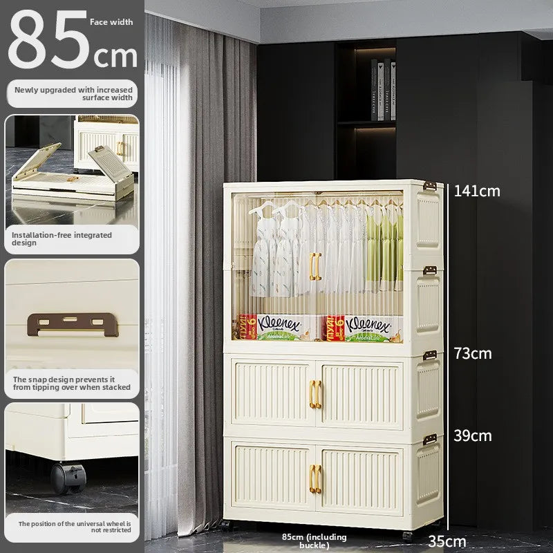 55-85 Children's simple wardrobe, clothes storage cabinet, multi-layer installation-free household snack locker, foldable Oasis Select 85CM C