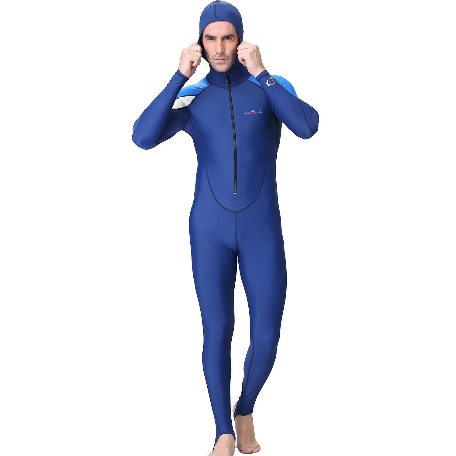 UPF 50+ Diving Suit One Piece Swimsuit Rash Guard Men Women Long Sleeve Swimwear with hood Quick-dry Plus Size Oasis Select Blue L
