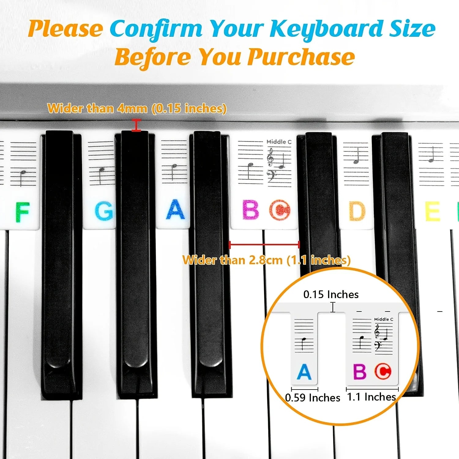 Piano Keyboard Note Labels Removable -88Key Full Size Silicone Piano Key Stickers Guide for Beginners Reusable Comes Oasis Select