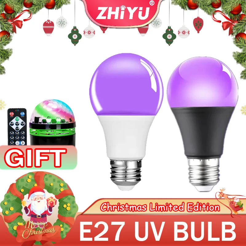 E27 9W UV Black Light Bulb 395nm LED Glow Party Decor