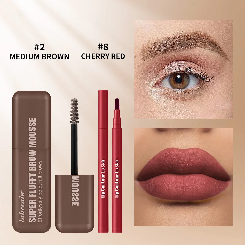 2pcs/set Matte Lip Liner And Waterproof Eyebrow Mousse Tint Long Lasting Eyebrow Dye Cosmetics Professional Outline Lips Contour Oasis Select SET 5