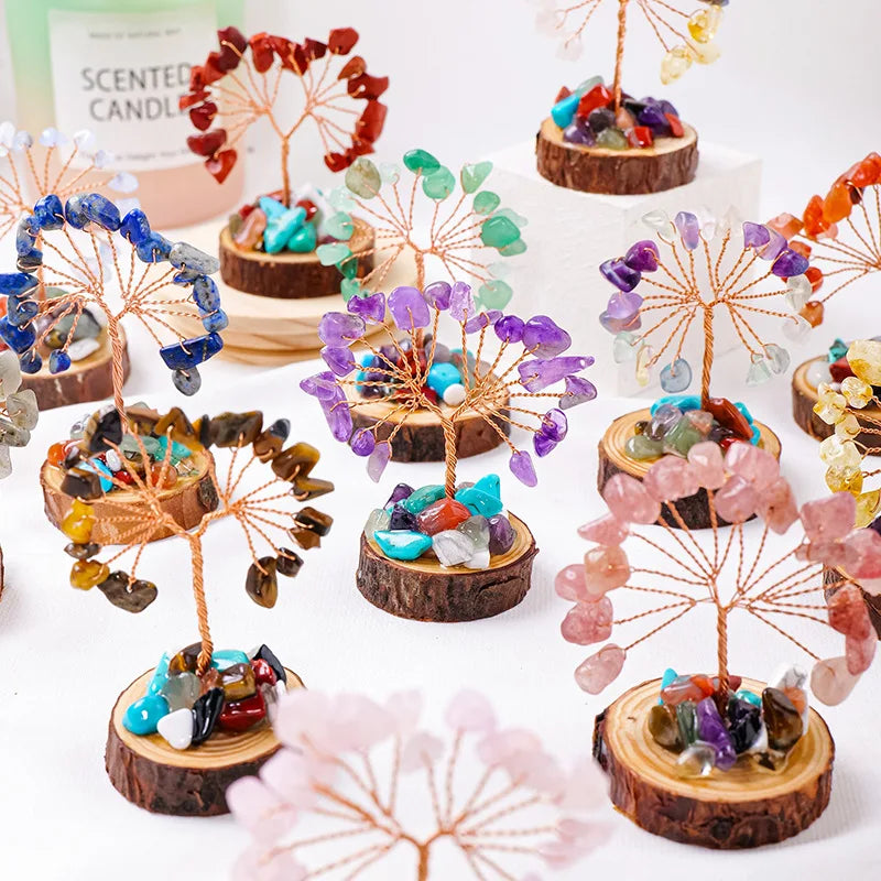 Lucky Mini Tree Natural Crystal Wire Winding Amethyst Citrine Gravel Home Office Feng Shui Decoration Crafts Money Trees Gifts Oasis Select