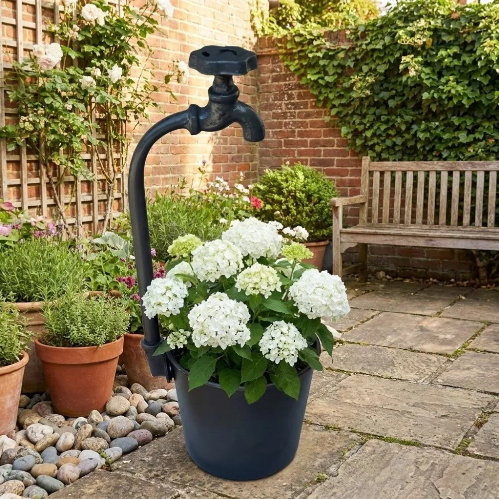 Rustic Metal Faucet Flowerpot | Vintage Iron Flower Bucket