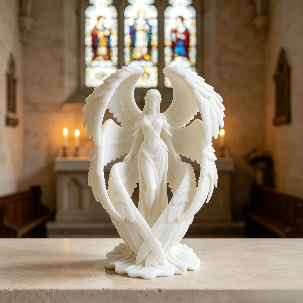 Six winged blazing angel Sculpture Matte 3D Print Peace Blessing Statue Fireplace Mantel Light Luxury Home Desktop Decor Gift Oasis Select