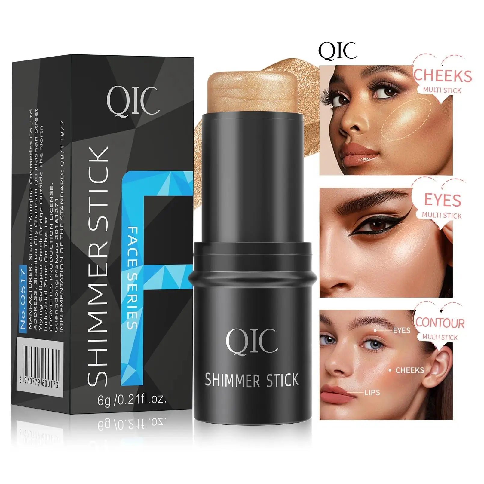 QIC Creamy Highlighter Contour Stick – Shimmer Bronzer & Blush