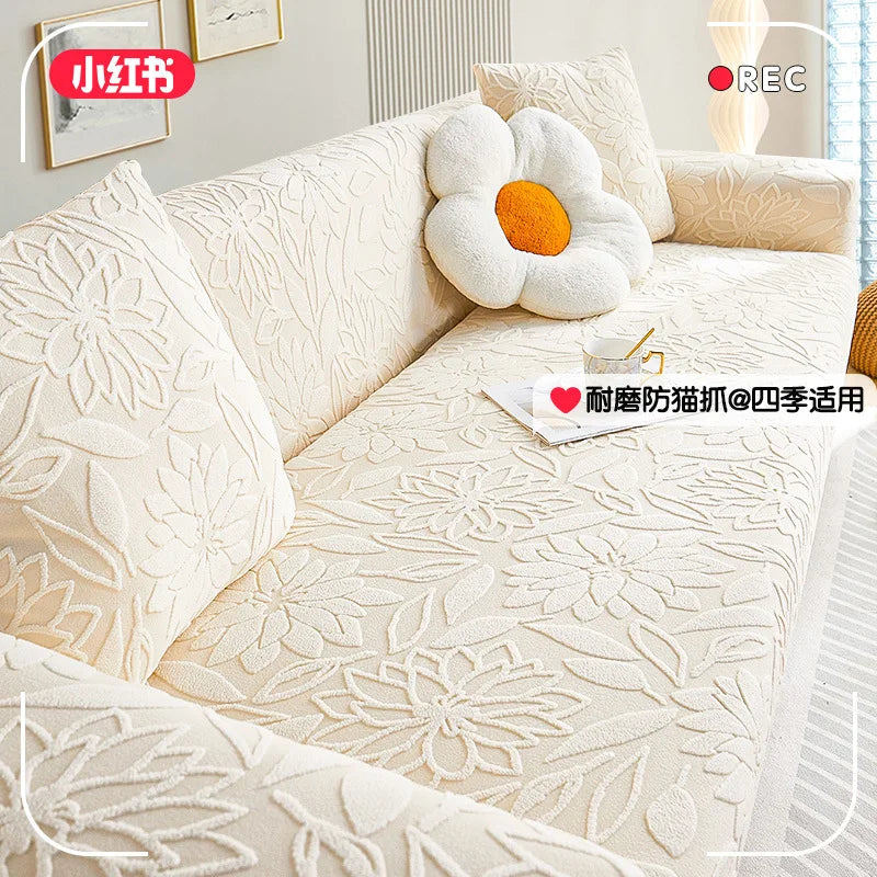 New Jacquard Velvet Elastic Sofa Cover All-season Universal Cat Scratch and Dust-proof Sofa Cover Oasis Select