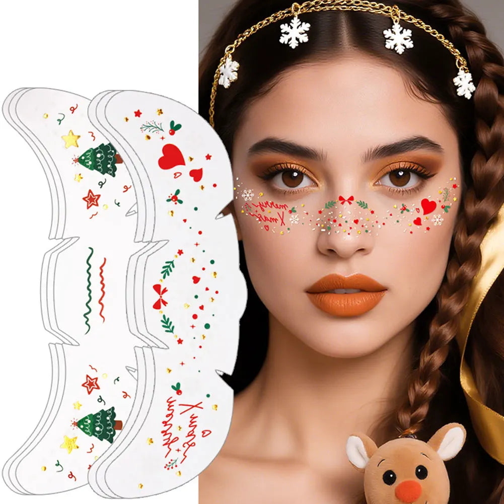6-Pack Christmas Glitter Freckle Temporary Face Tattoo Stickers