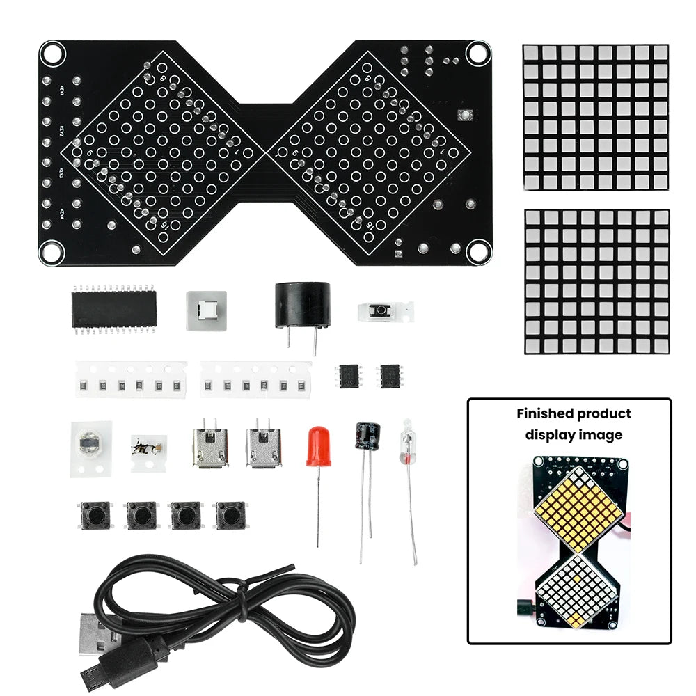 DC 5V LED Dot Matrix Electronic Hourglass DIY Kit Gravity-Sensing Timer Soldering Practice Components Micro USB Interface Oasis Select Yellow