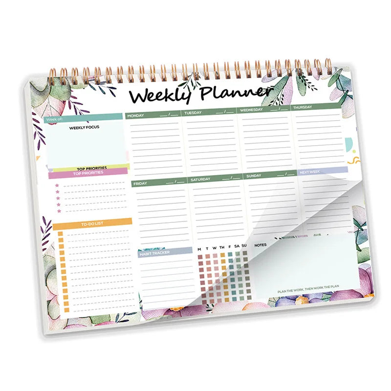 Nordic Style Weekly Planner Notebook Colorful Thicken Paper Desk Task Planning Coil Design 52-page Work Planners for Goals Oasis Select C