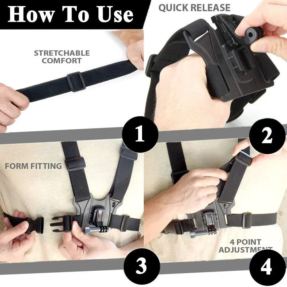 Chest Strap Mount for GoPro Hero 12–5, Insta360 & DJI OSMO