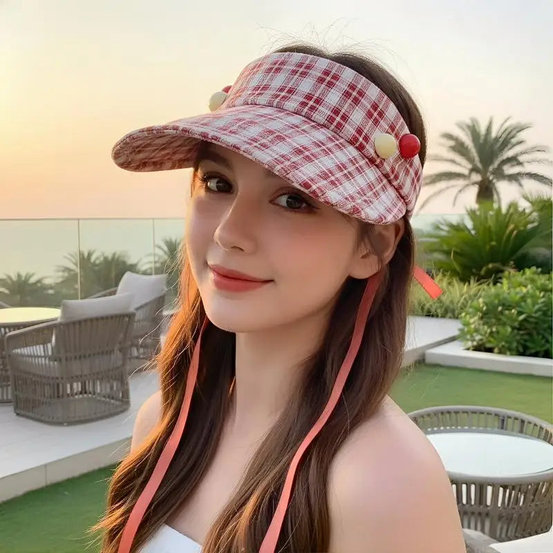 zomer pet dames Plaid Empty Top Sun Visor Hat Women uv차단 шляпа женская от солнца Gorros para el sol de mujer Adjustable Cap Oasis Select