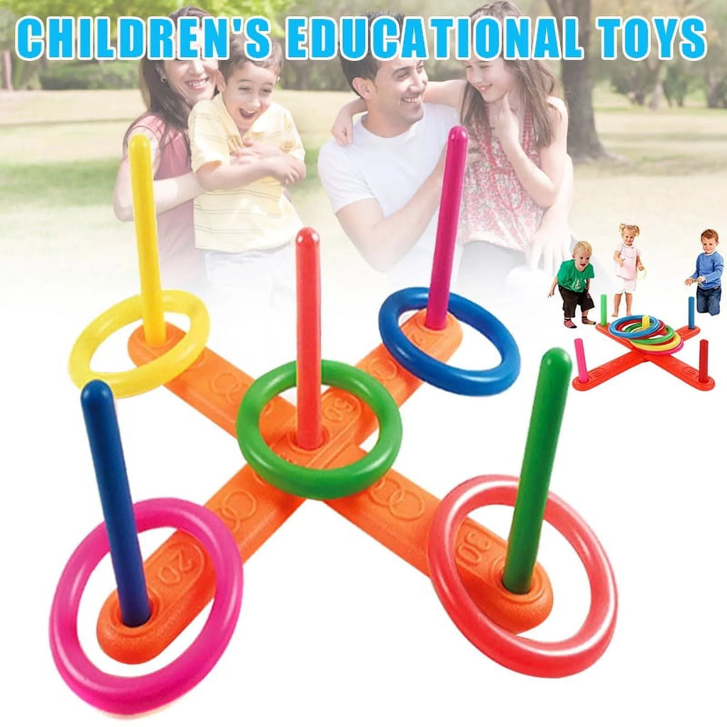 Kids Ring Toss Game – 5-Pole Cross Throwing Set Indoor Outdoor Ring Toss Game Oasis Select multicolour One Size
