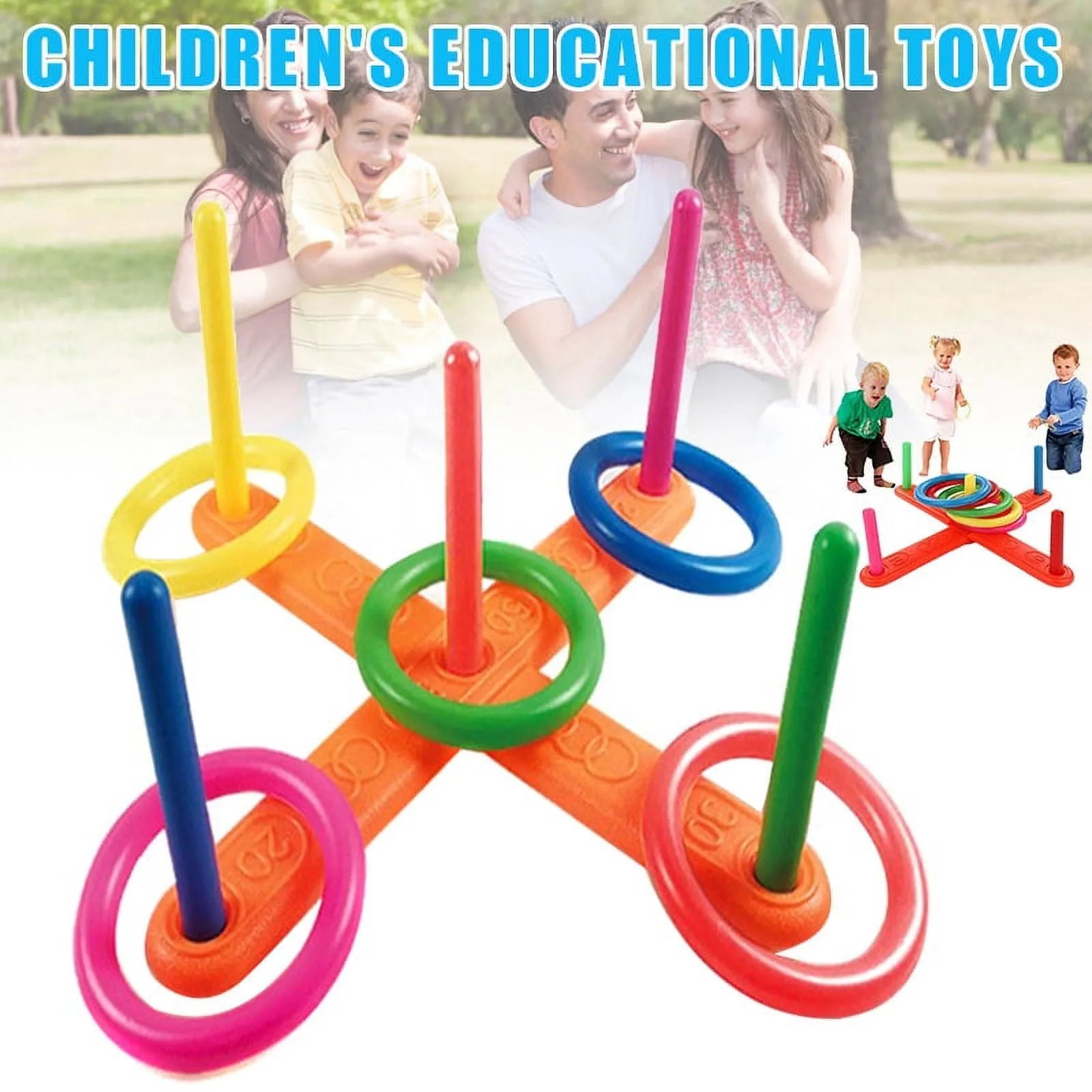 Kids Ring Toss Game – 5-Pole Cross Throwing Set Indoor Outdoor Ring Toss Game Oasis Select multicolour One Size