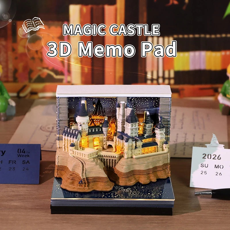 Omoshiroi Block 3D Memo Pad Led Howarts Notepad 3D Model Castle Sticky Note 3D Art Hary Design Custom Block Note Friends Gift Oasis Select