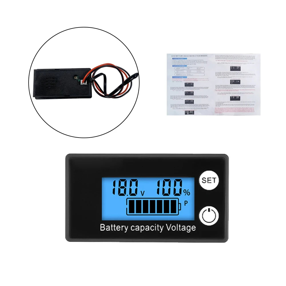 DC8V-100V Battery Capacity Indicator LCD Screen Car Battery Charge Level Indicator Lithium Battery Capacity Meter Voltage Tester Oasis Select Blue - High-End