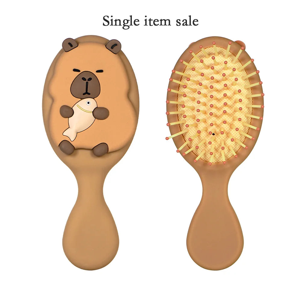 Capybara Holding Fish Design Hair Brush Scalp Massage Detangling Tool Anti Static for Smooth Hair Daily Use Oasis Select CY3140-10-Coffee-02