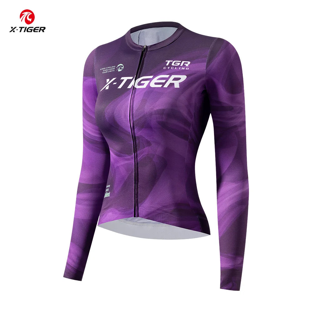 X-TIGER New Women Cycling Jersey Long Sleeve Breathable Quick-drying Purple Slim Fitting Cycling Clothing Pro Bicycle Racewear Oasis Select
