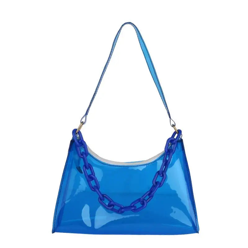 Fashion Clear Jelly Shoulder Bag Women Transparent Waterproof Messenger Handbag Stylish Purse for Summer Beach Outings Oasis Select Blue