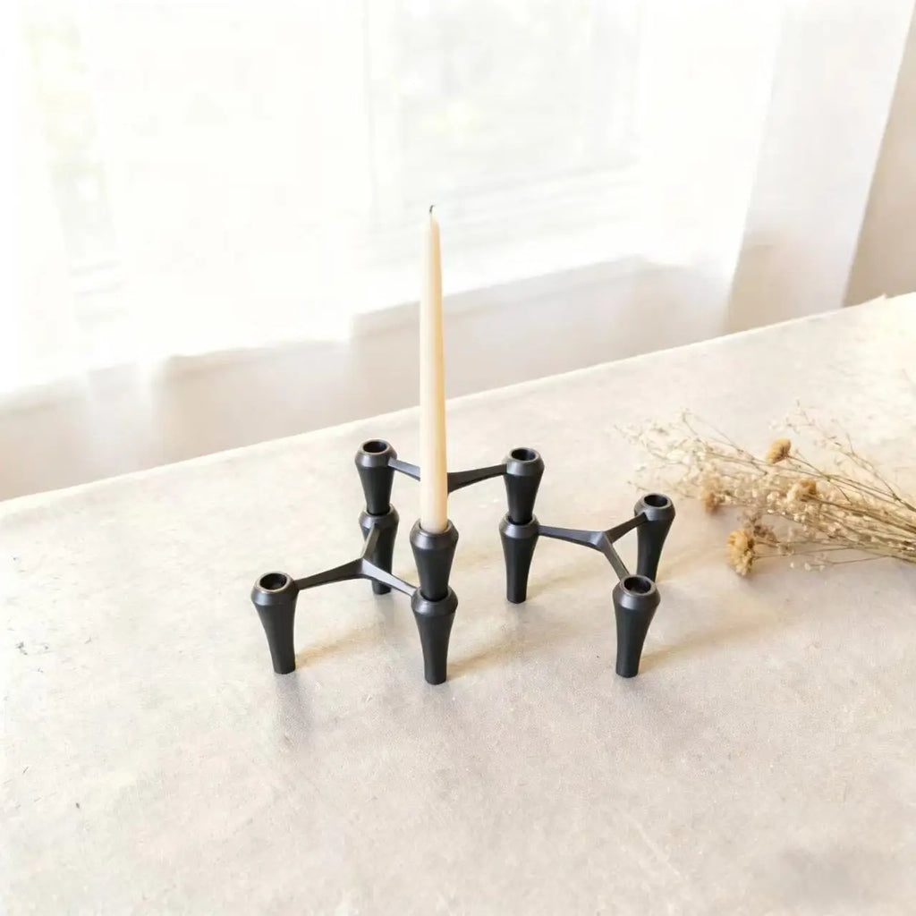 Minimalism Alloy Stackable Candle Holder Set Creative Candlestick Ornament Western Restaurant Candle Stand Home Decoration Oasis Select Black 3pcs