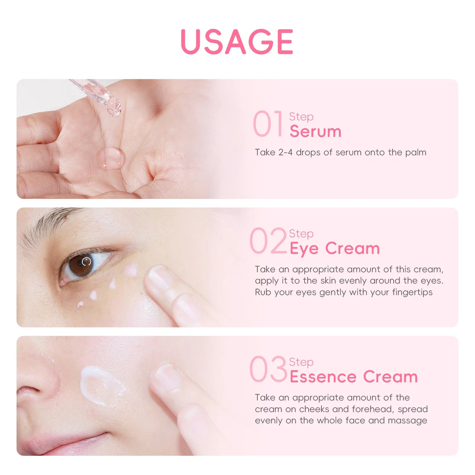 LAIKOU Japan Sakura 3pcs Hydrating Skin Care Set - Eye Cream 15g Serum 17ml Essence Cream 30g Women Beauty Gift Box Oasis Select