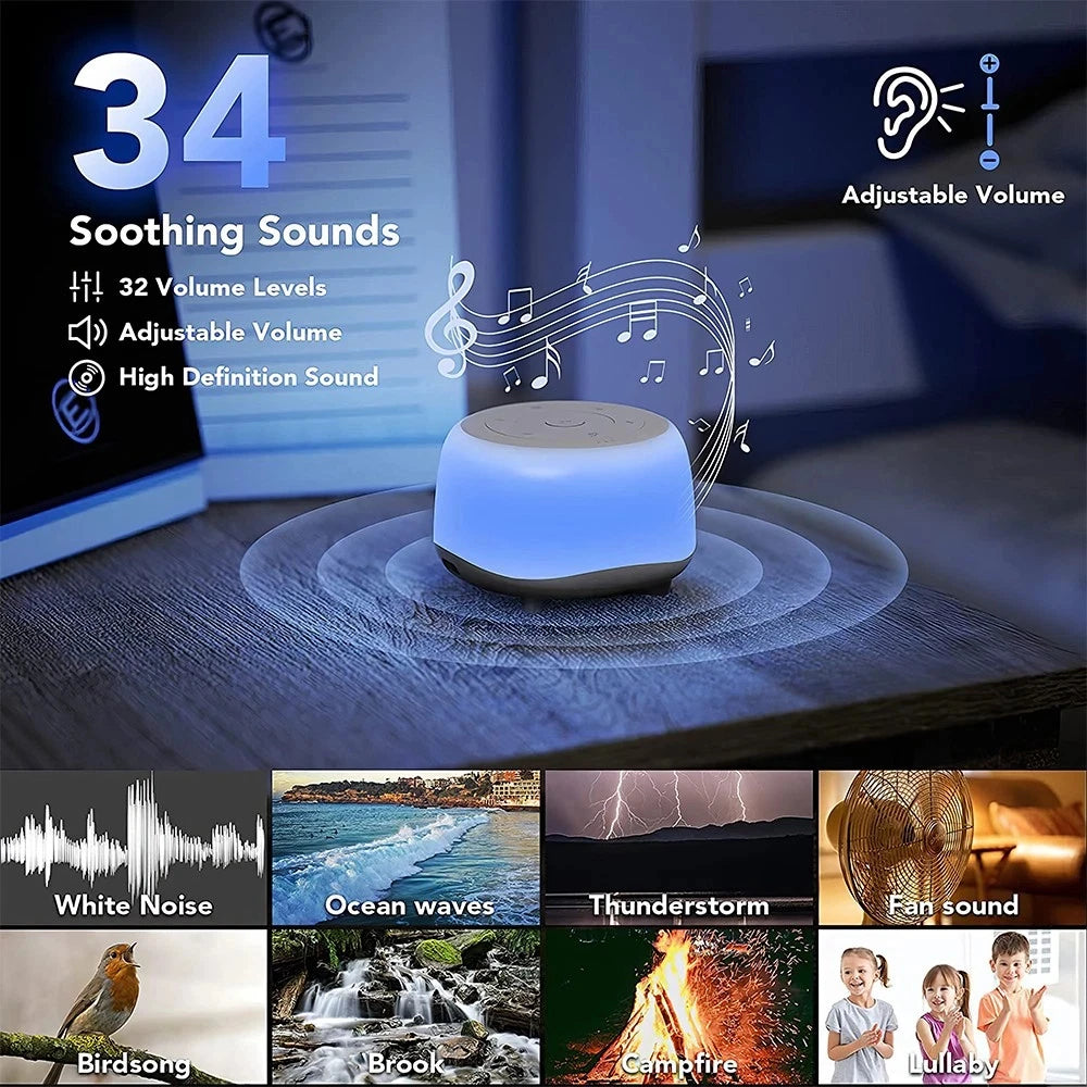 Portable White Noise Machine – 34 Sounds & Night Light