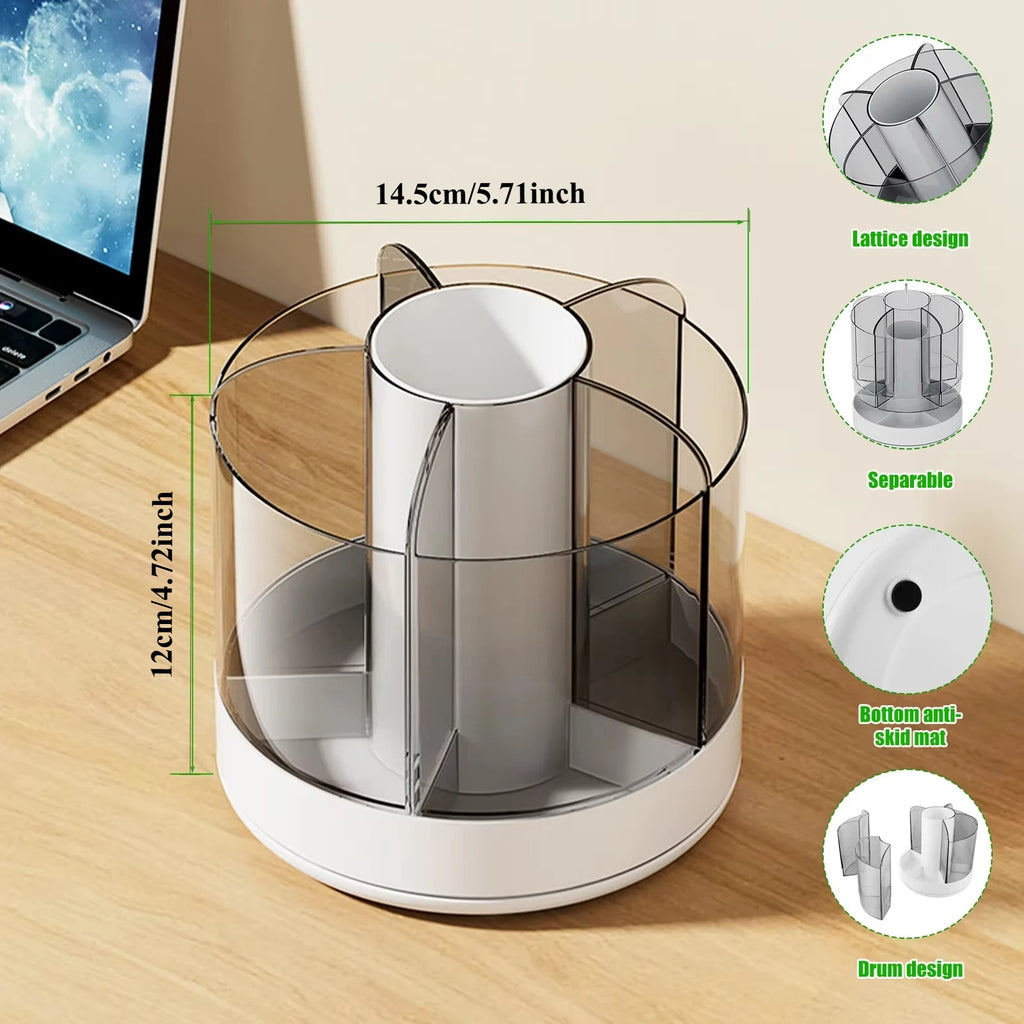 360° Rotating Pencil Organizer Large Capacity Round Desktop Storage Holder with 6 Compartments Cosmetic Brush Organizer Oasis Select
