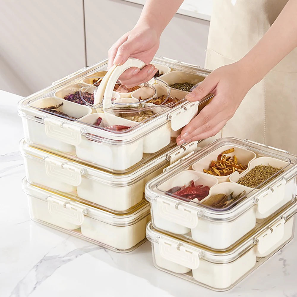 Compartment plate with lid, food storage container, snack box, 4/8 cells snack box, vegetable and fruit storage box for refriger Oasis Select
