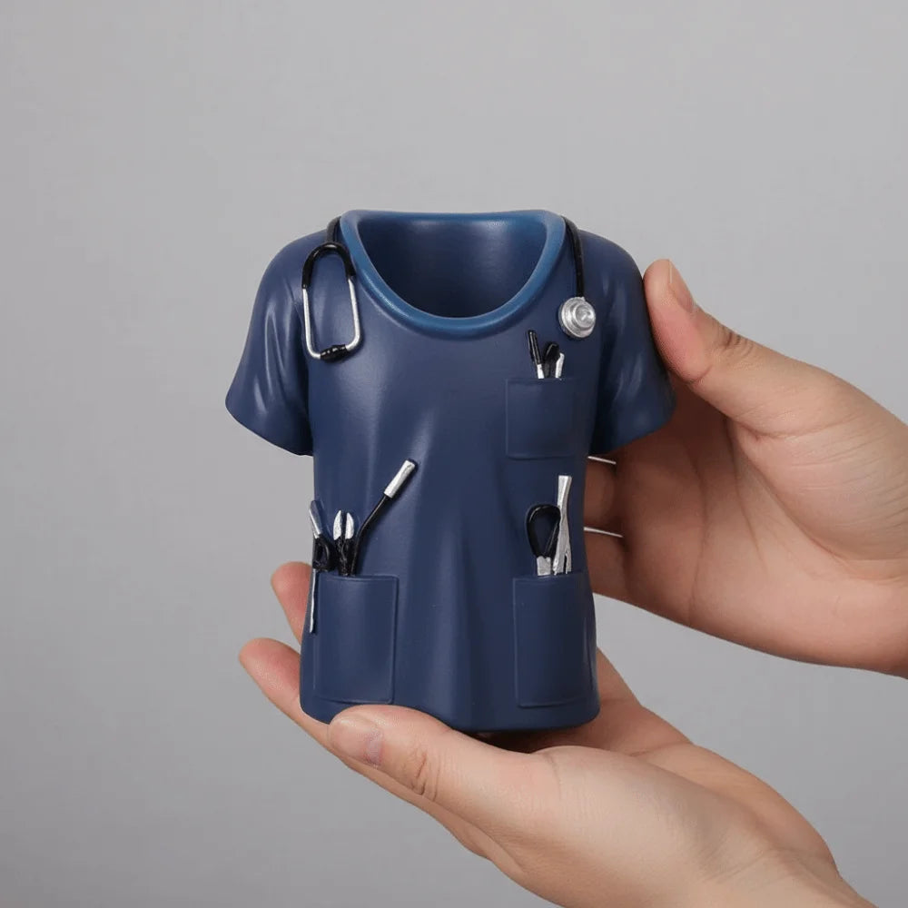 Creative Doctor's Coat-Shaped Pen Holder With Stethoscope Decoration Practical Doctor White Coat Pencil Holder Oasis Select