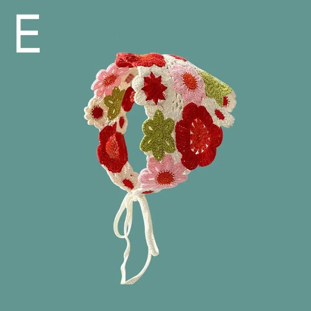 Retro Knitted e Scarf Headband for Women Cute Sweet Artistic Sle Travel Outfit Korean Version for Summer Season Oasis Select E