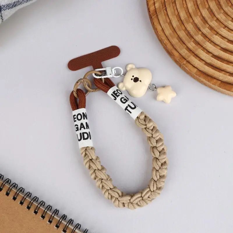 Y2K Cute Cartoon Bear Head Star Phone Strap Ins Style Versatile Mobile Phone Chain Anti Lost Wristband Keychain Gifts Oasis Select Beige